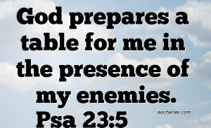 God prepares a table for me in the presence of my enemies.